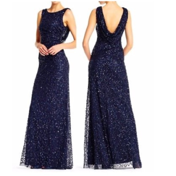 adrianna papell black sequin gown